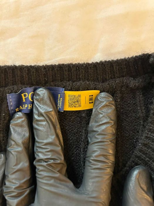 Pulover Ralph Lauren negru, model cablu, logo roșu – mărimea M