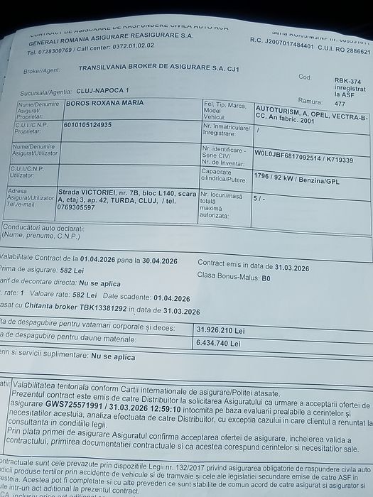 Vand Opel vectra B C. C 1.8 16 V 2001 motor z18xe enzină