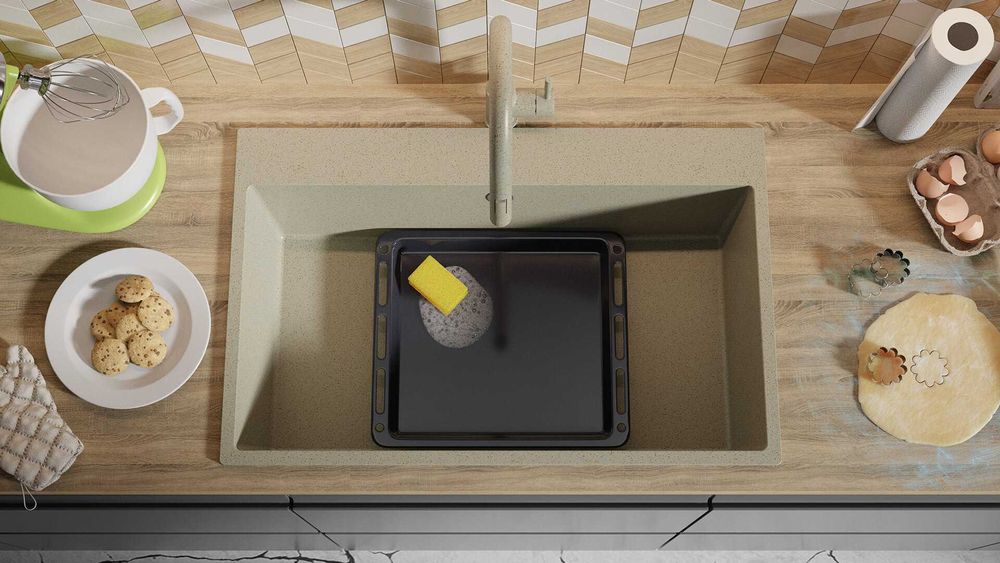 БЕж кухненска мивка от гранит Рига 80 XXL 780 x 500 мм