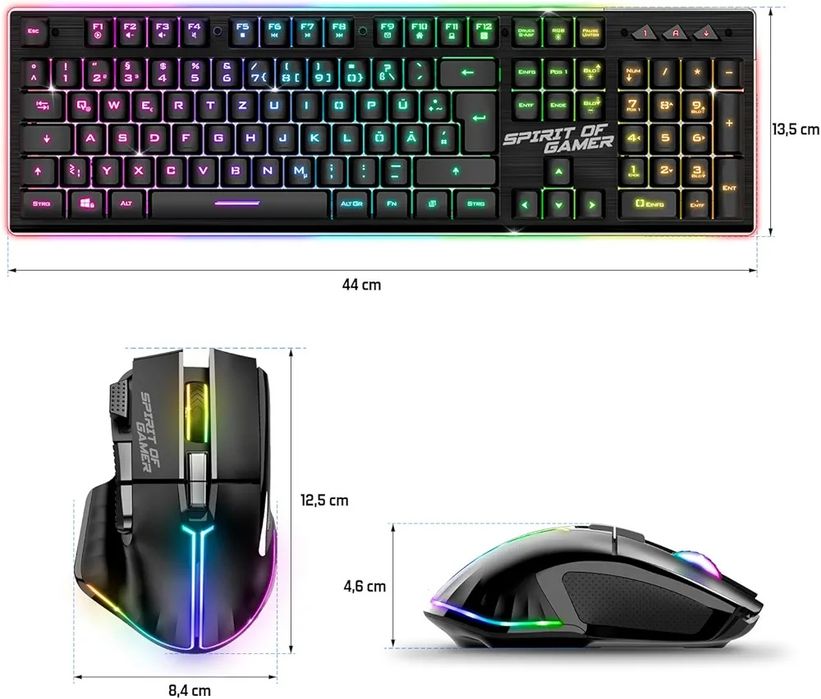 SPIRIT OF GAMER Wireless Gaming Keyboard Set, Black, Rechargeable, RGB