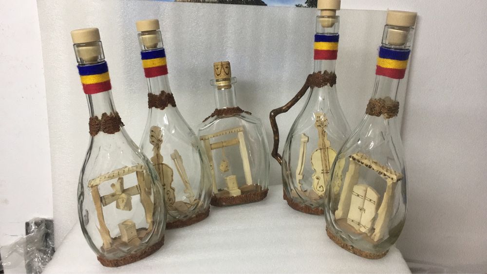 Sticle artizanale cu sculptura din lemn  Cadou!