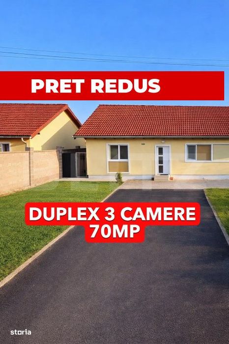 Duplex 3 camere 70mp utili, 250mp teren, complet mobilat utilat Bucova