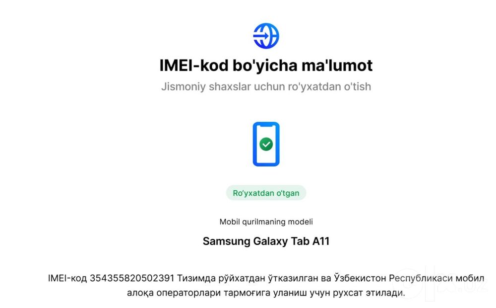 Samsung Tab A11 Simcardli Planshet sotiladi