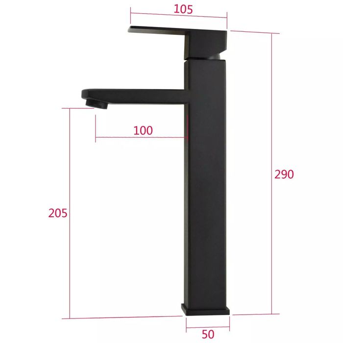 Висок, Матово черен смесител за мивка за баня, едноръкохватков