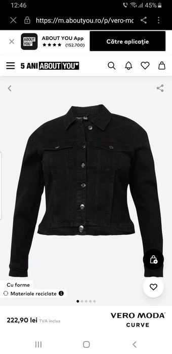 Geaca dama de blugi neagra Vero Moda mar 44