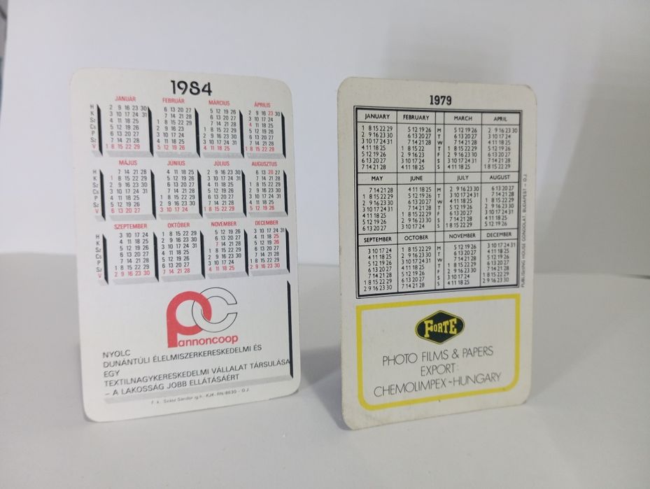 Hungarian calendars, 1984. Two pieces, F.k Szàsz Sandor,Chemolimpex.