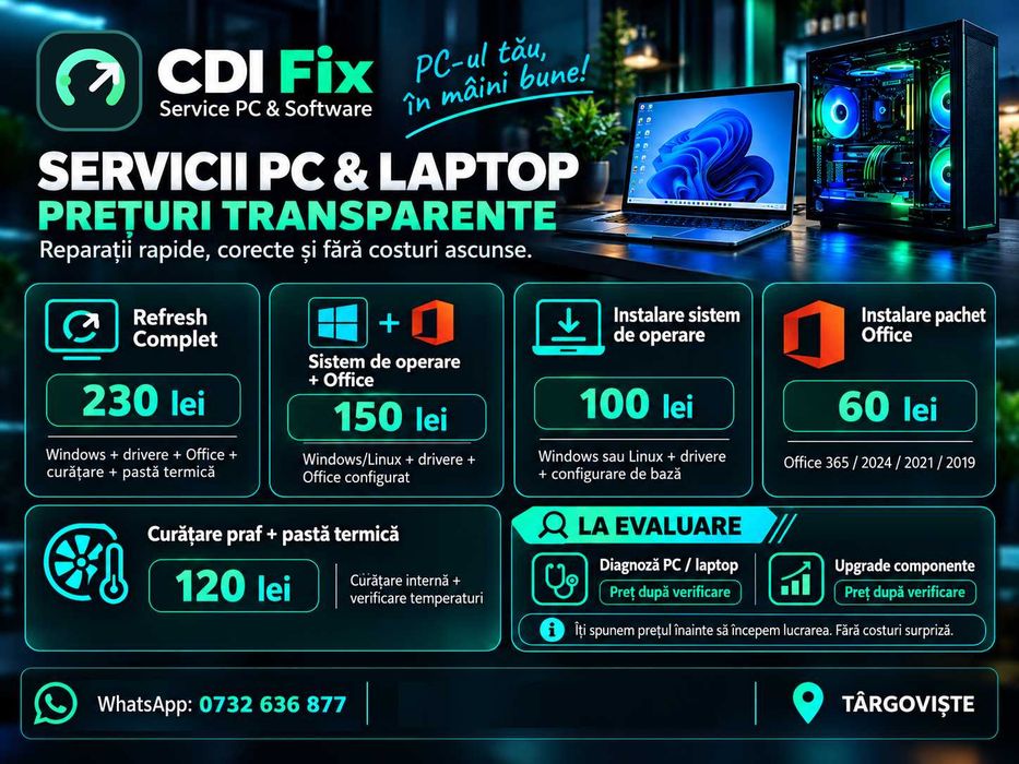 Service PC & Laptop - Instalare Windows, Office, Curățare, Upgrade