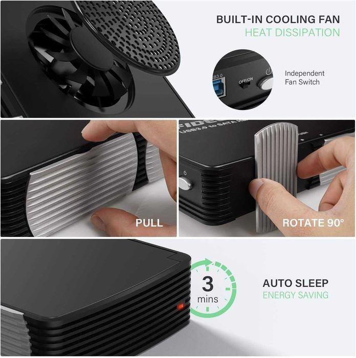 "FIDECO" Док станция  поддерживает диски SSD/ SATA 2,5/3,5 до 18 ТБ.