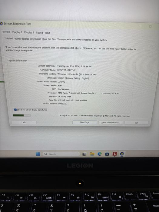 Laptop Lenovo Legion ryzen7 4800H, 16 RAM, 120HZ, gtx 1650ti