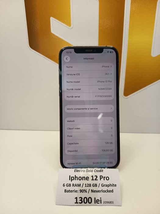 Iphone 12 Pro 128GB Graphite/Neverlocked/Baterie:90% ID9683