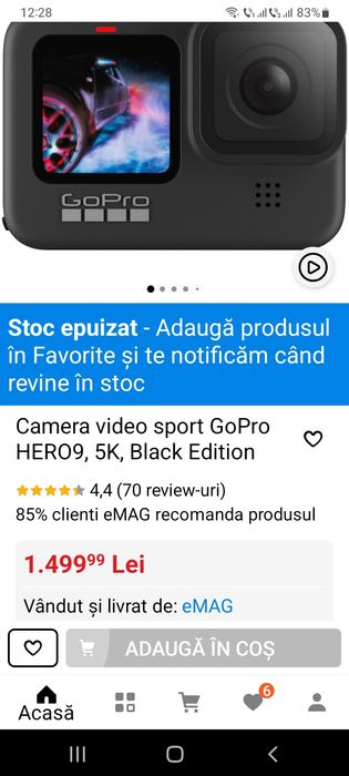 Cameră foto/video sport GoPro Hero 9,5K,Black