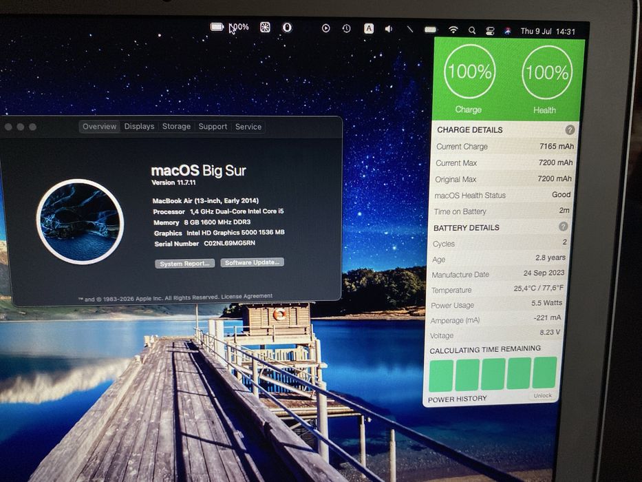 MacBook Air 13” 2014 | i5 | 8GB RAM | 128SSD | Baterie 100% (2 cicluri) | Cutie + Adaptoare