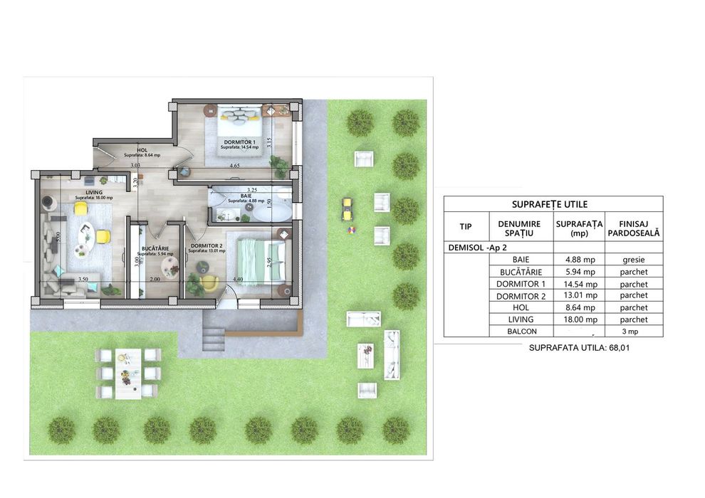 Apartament Cu 3 Camere - Curte Intabulata