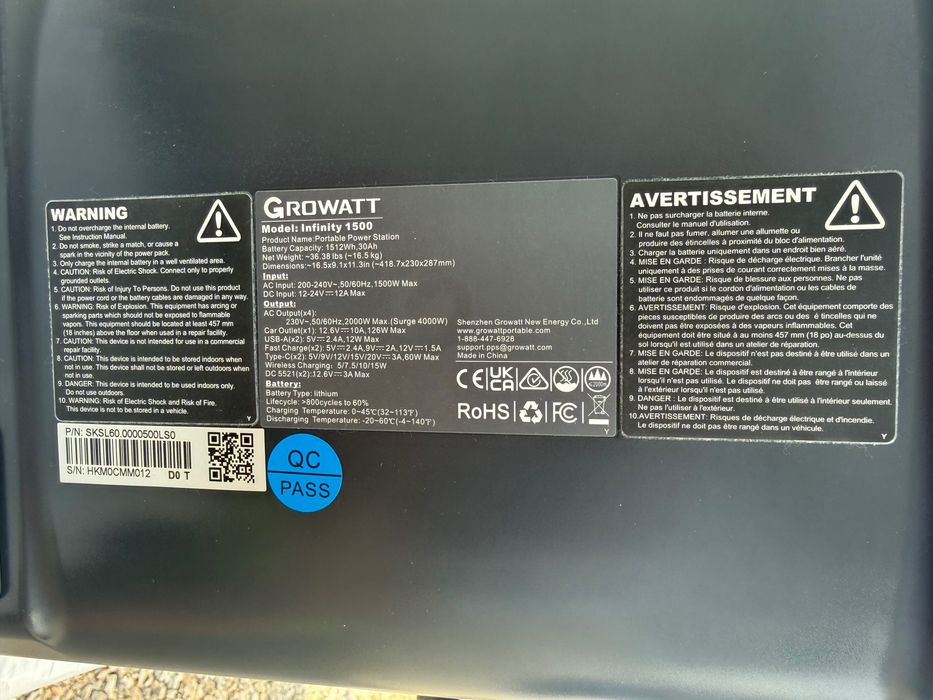 Growatt Infinity 1500 - LiFePO4 - Портативна Соларна Батерия