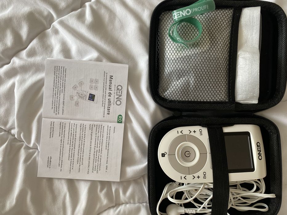 Aparat portabil de masaj cu electrostimulare TENS & EMS QENO Pro Life+ 8 electrozi(fizioterapie/masaj) ,ca NOU