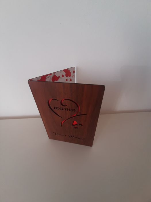 Felicitare 3D lemn gravat laser Best mama model deosebit placheta