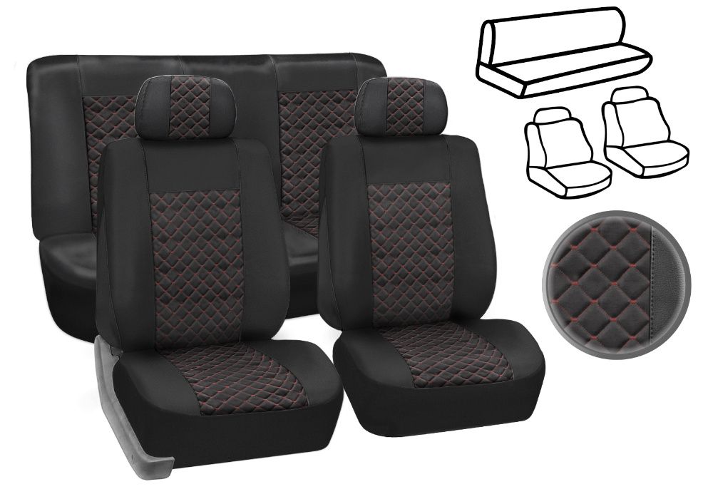 Кожена тапицерия за Пежо 206, 207, 208 и 308 / Черно с червен шев