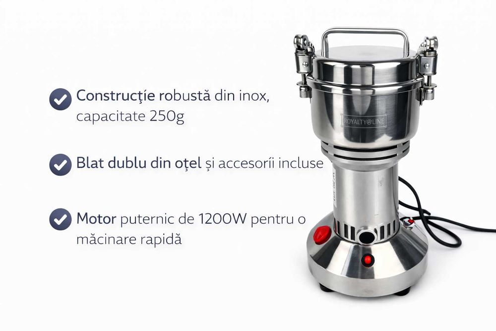Rasnita electrica inox 250g 1200W pentru cereale si condimente