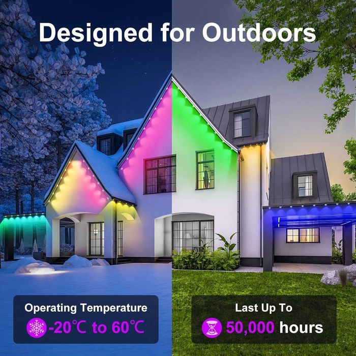 Постоянно външно осветление 15M, Smart RGBIC 30 LED,APP и дистанционно