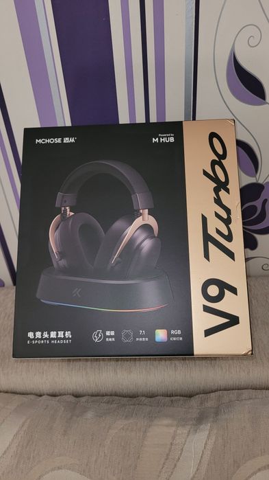 Casti Gaming MCHOSE V9Turbo RGB cu stand  impecabile în cutie