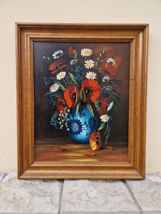 Страхотна антикварна немска авторска картина масло върху фазер