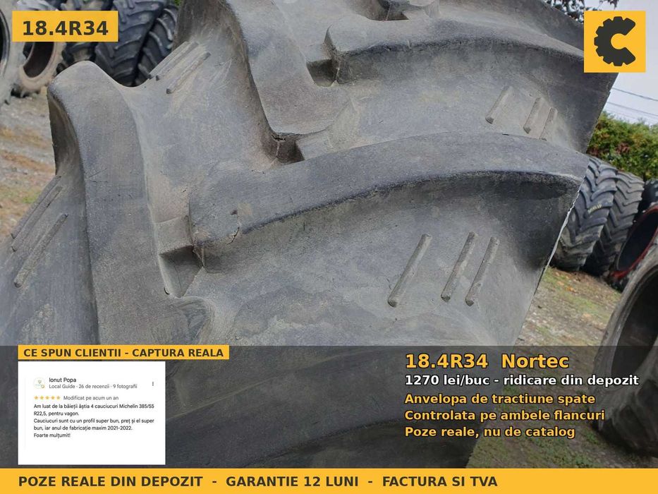 Cauciucuri Anvelope 18.4R34 18.4-34 460/85R34 18.4 R34 18434 Nortec Tractor Punte Spate Tractiune SH Second Hand FACTURA TVA Garantie 1 An Stoc Real