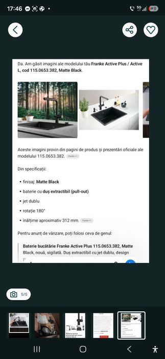 Robinet franke cu dus extractabil