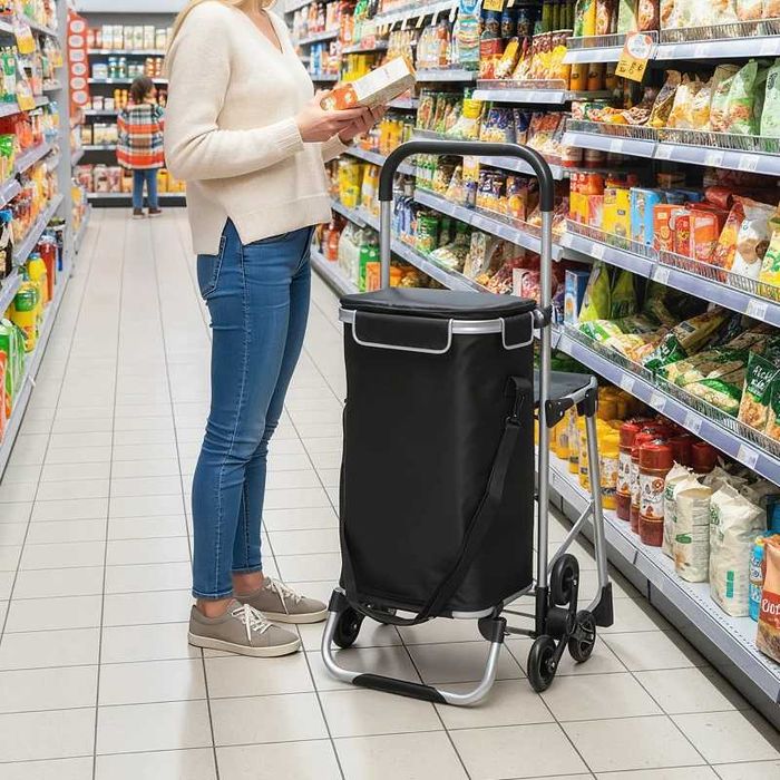 Пазарска количка HOMCOM, 40л чанта Oxford, дизайн с 3 колела