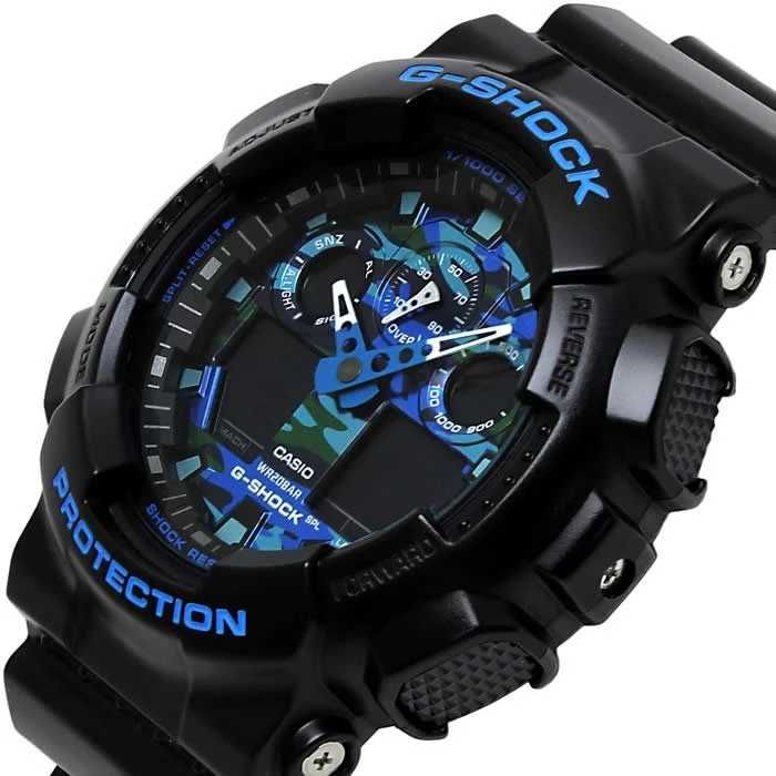 Ceas CASIO G-SHOCK GA-100 BLACK&BLUE-Negru Mat cu Albastru Sport 2026