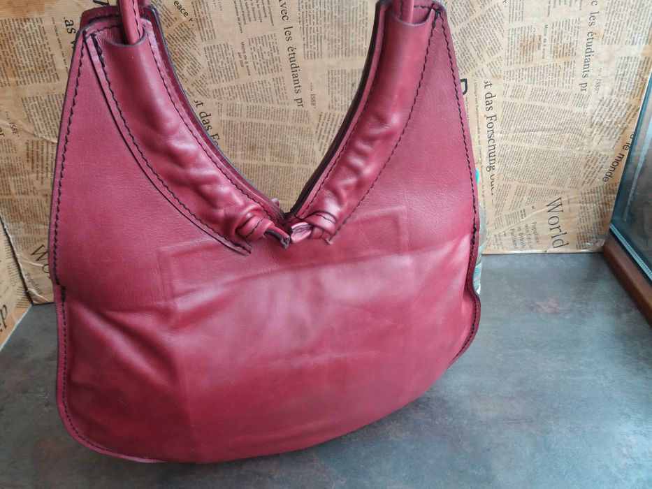 дамска червена чанта,кожена-естествена кожа