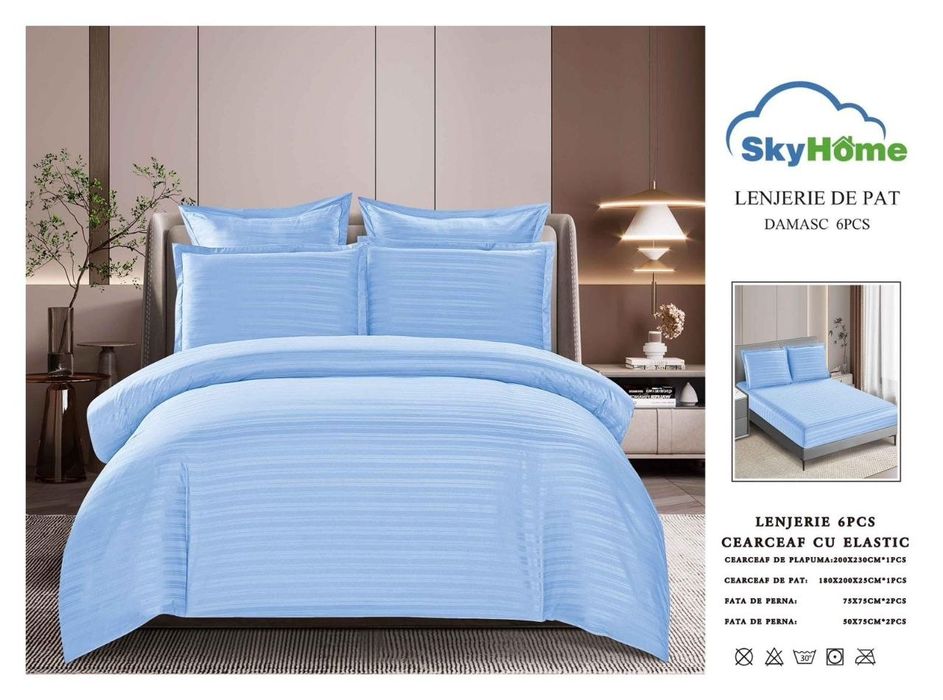 Lenjerie de pat damasc 6 piese cu elastic