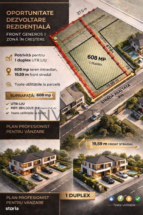 Teren cu Puz aprobat! 608 mp front 17.53 m pretabil pentru duplex!