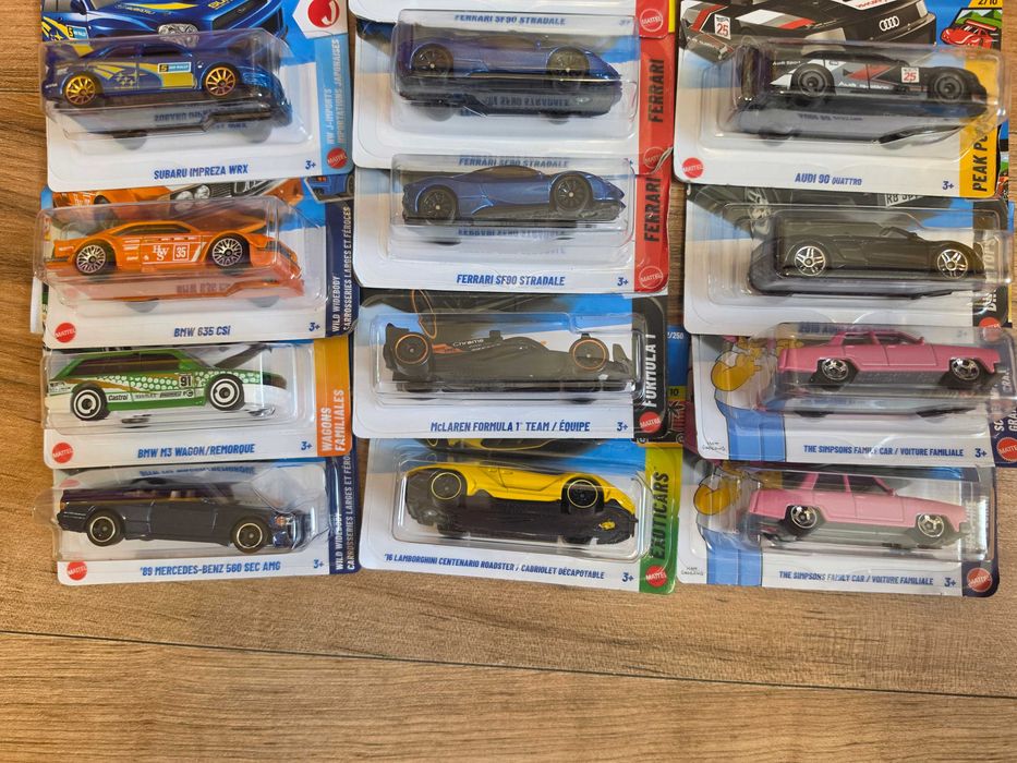 Hot wheels колички subaro impreza , ferrari stradale ,audi , simpson , bmw csi m3 , formula 1 , mercedes sec