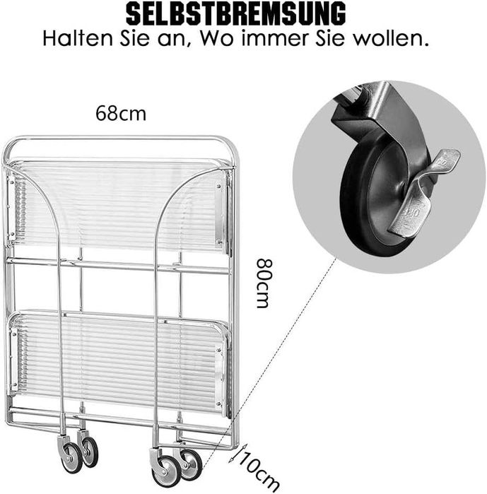 Мобилна сгъваема количка за сервиране, 2-етажна, закалено стъкло  302