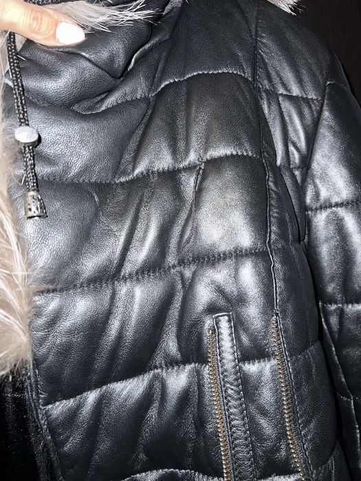 Geaca lunga din piele cu blana