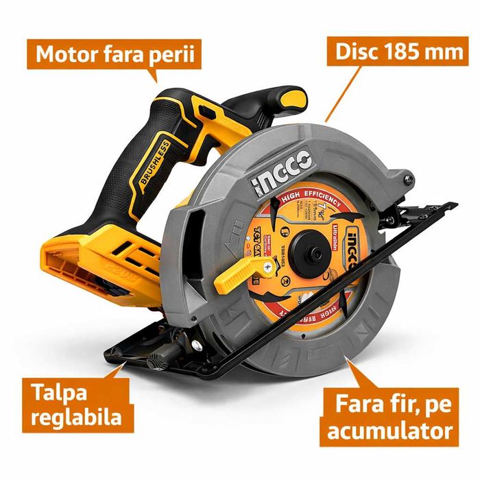 Fierastrau Circular 20V 185mm Brushless INGCO