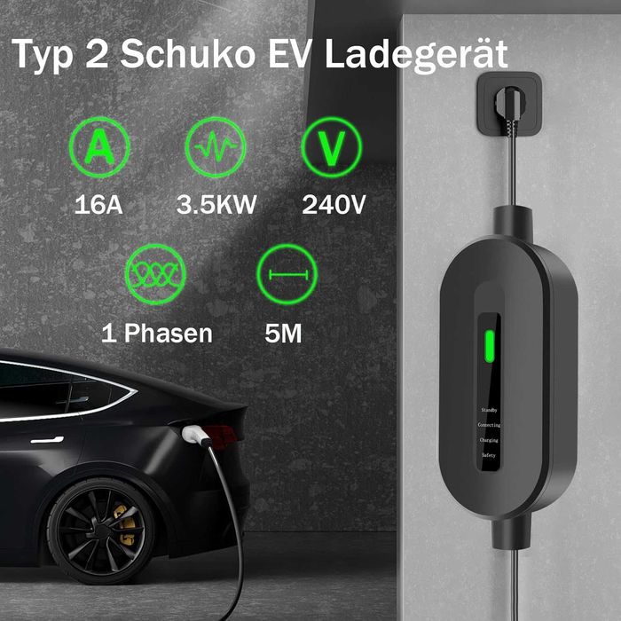 Преносима станция за зареждане на електрически автомобил 16A 5M,1 фаза