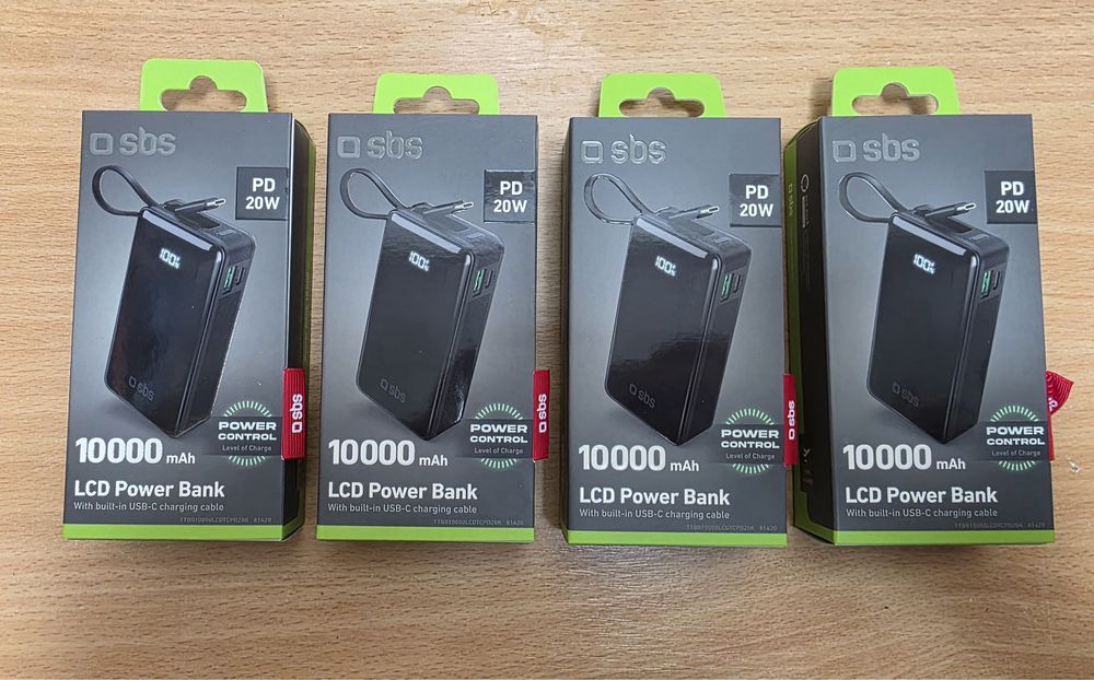 Baterie externa SBS 10000 mAh, 20W, cablu USB-C, 1xUSB, 2xUSB-C, Negru