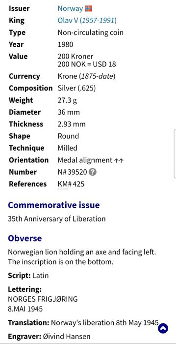 Moneda Argint Norvegia