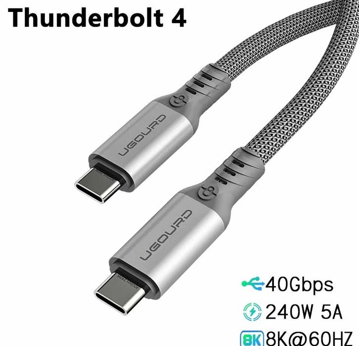 UGOURD Thunderbolt 4 кабель 2m, серый, 40G, 240W, 8K