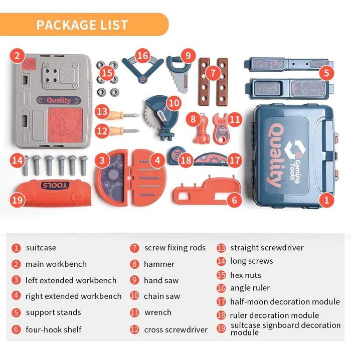 Set trusa scule cu 34 piese si cutie de depozitare tip servieta +3 ani