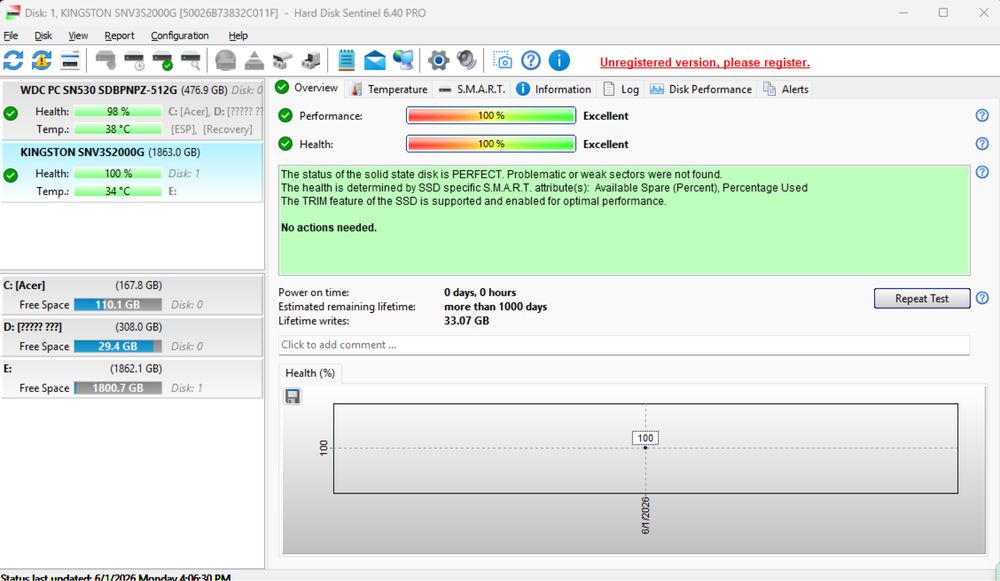 OCAZIE! SSD Kingston NV3 2TB NVMe Gen4 - NOU NOUT 0 ORE / Sănătate 100%