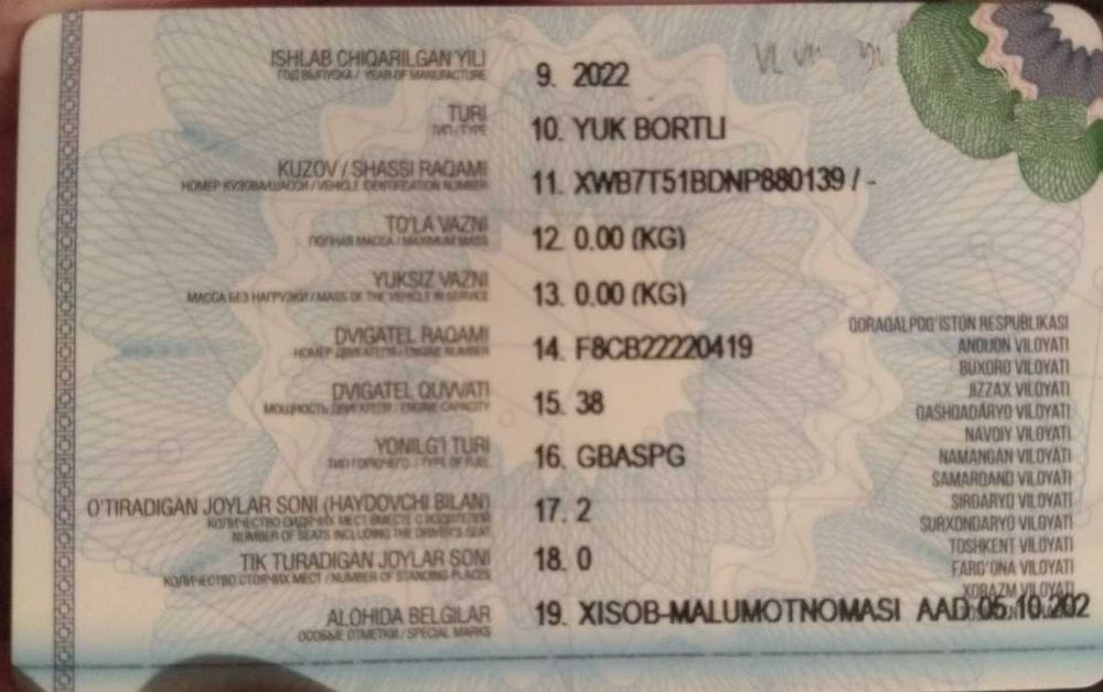 Chevrolet LABO 2022 oktabr metan