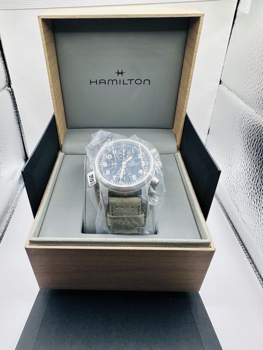 *Чисто Нов* Hamilton H71706830 Khaki Field Chronograph *Military Tactical*