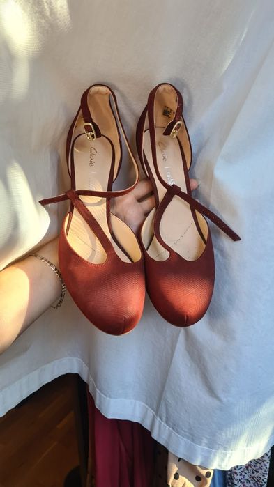 Pantofi Clarks toc 39 rosii caramiziu piele naturala