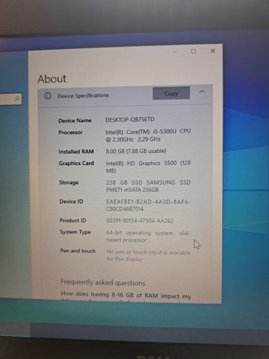 Laptop Dell core i5-5300U Gen 5