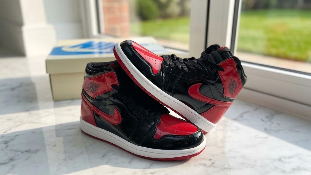 Adidasi Jordan 1 High Patent Bred Premium