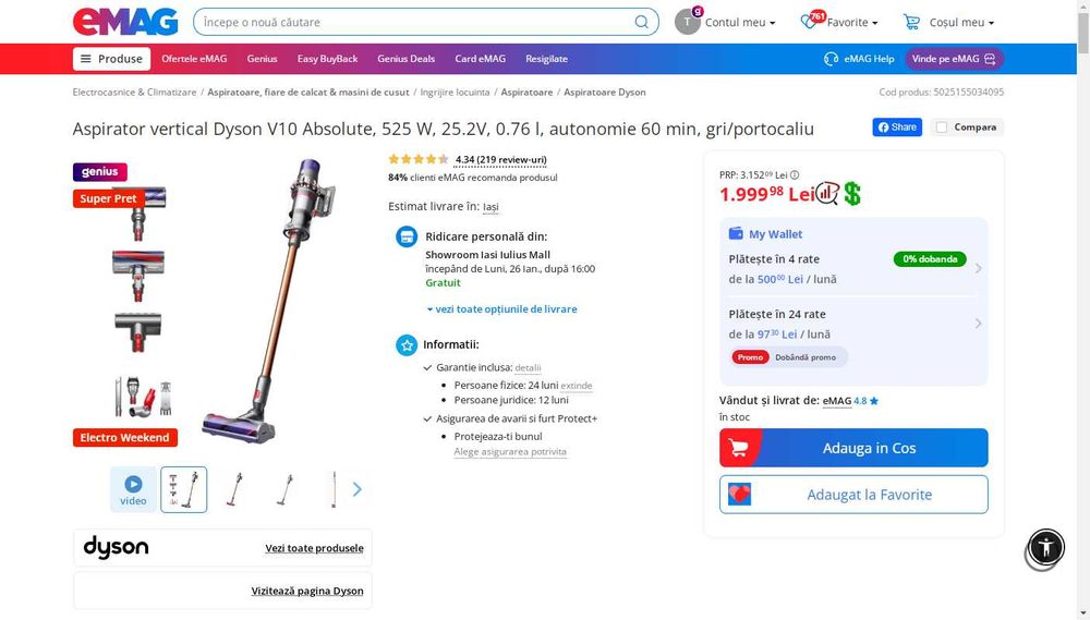 Aspirator vertical Dyson V10 Absolute NOU sigilat