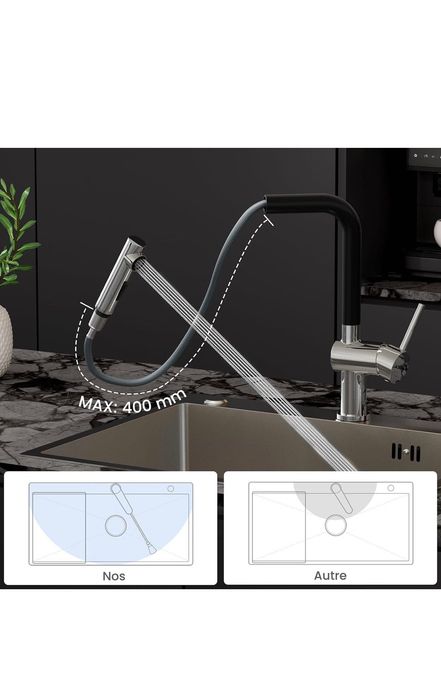 Нов CECIPA кухненски смесител Black-Chrome | 360° | Изтеглящ душ