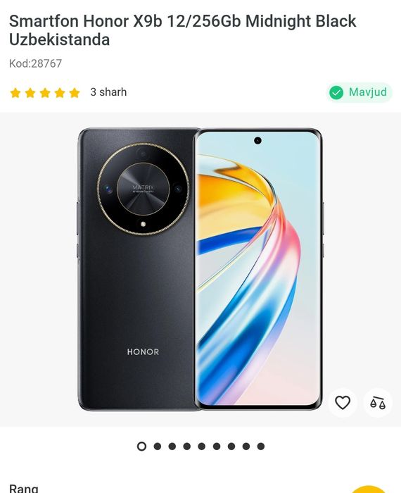 HONOR X9B 5G Holati yangi 1 hafta bo'ldi tel karobkadan ochilganiga.